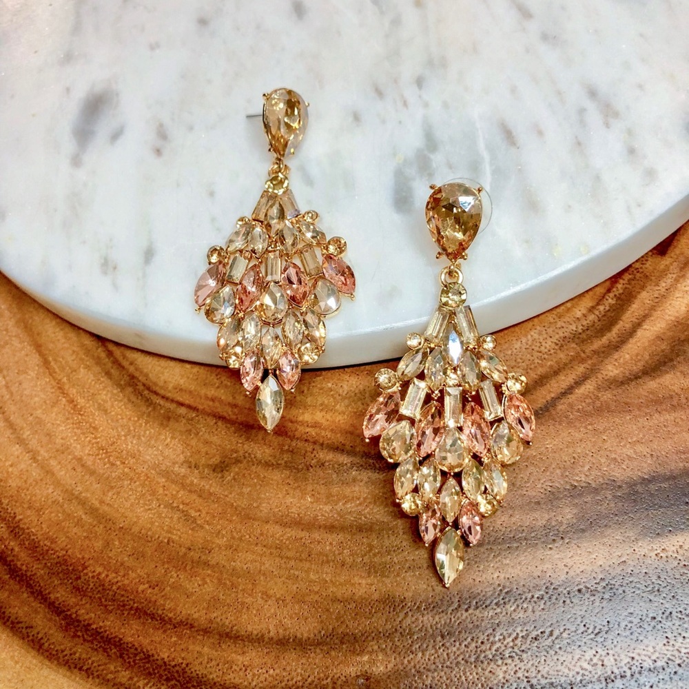 Peach Gold Luxury Chandelier Formal Earrings - Picture 1 of 4